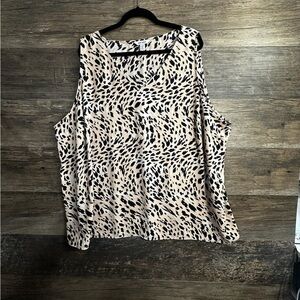 Nine West Black and Cream Animal Print Sleeveless Boxy Blouse